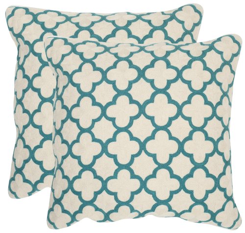 Safavieh Pillow Collection Throw Pillows, 20 by 20-Inch, Sandre Teal, Set of 2