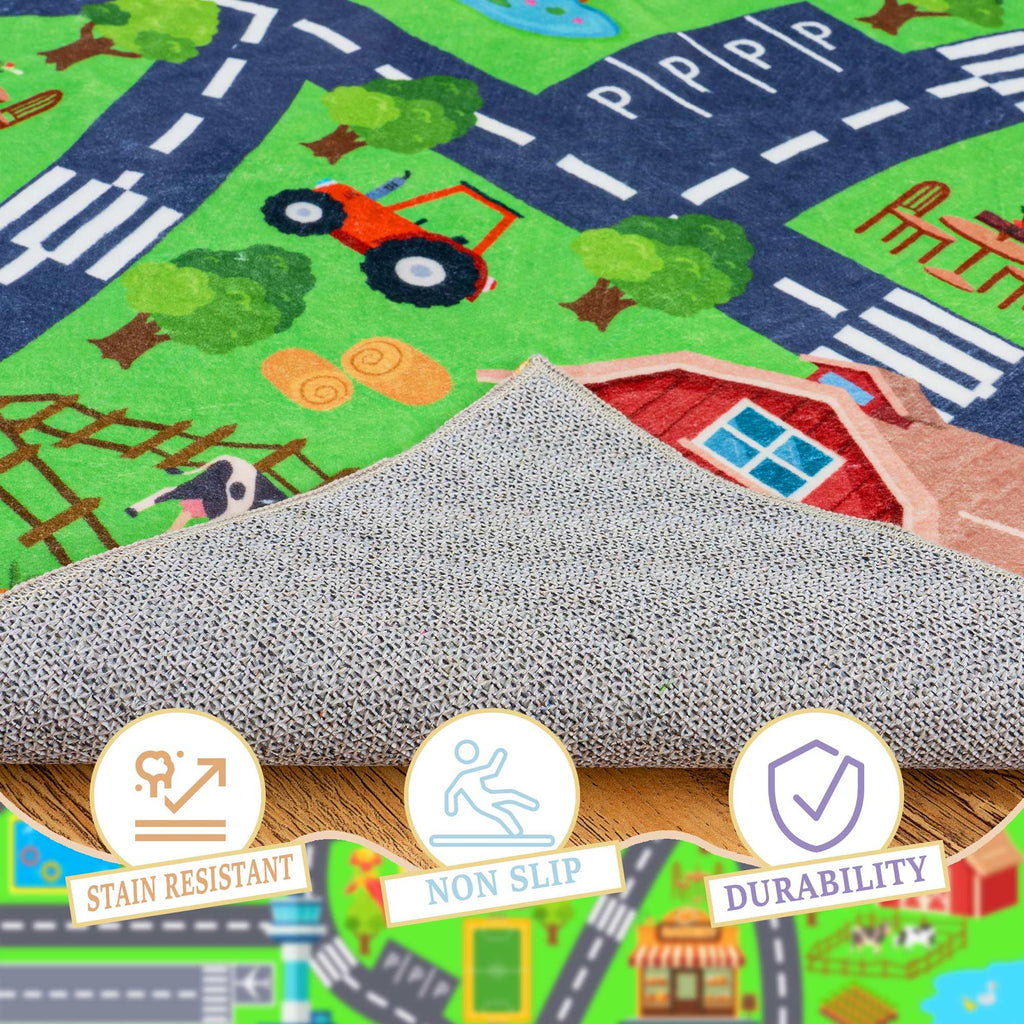 OHDS Kids Room Rug - Soft & Non-Slip 5x7 Ft Town Car Rug City Map Play Mat, Childrens Road Catpet Washable Rug for Classroom Nursery Bedroom Boys