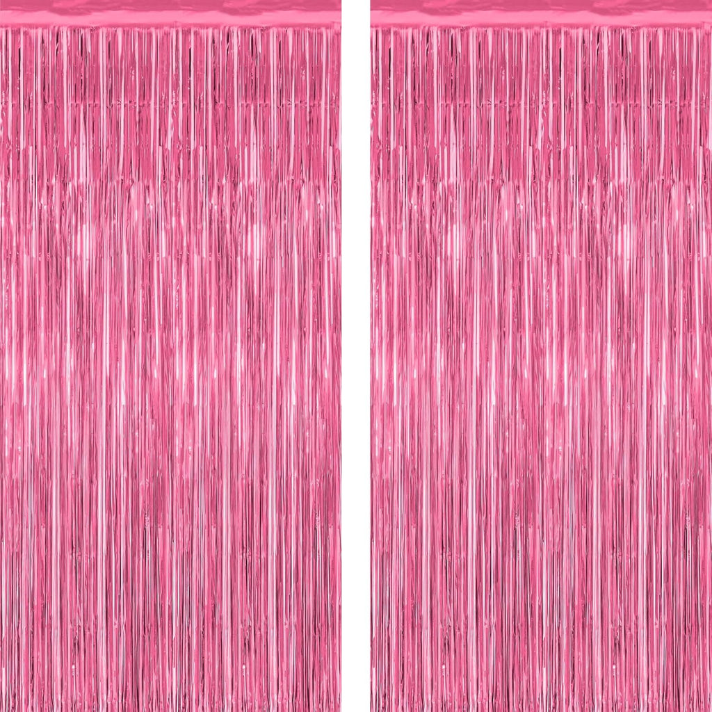 Pink Party Decorations by [Brand Name] - 2 Pack Metallic Tinsel Backdrop Curtains | 3.28 FT x 7.05 FT