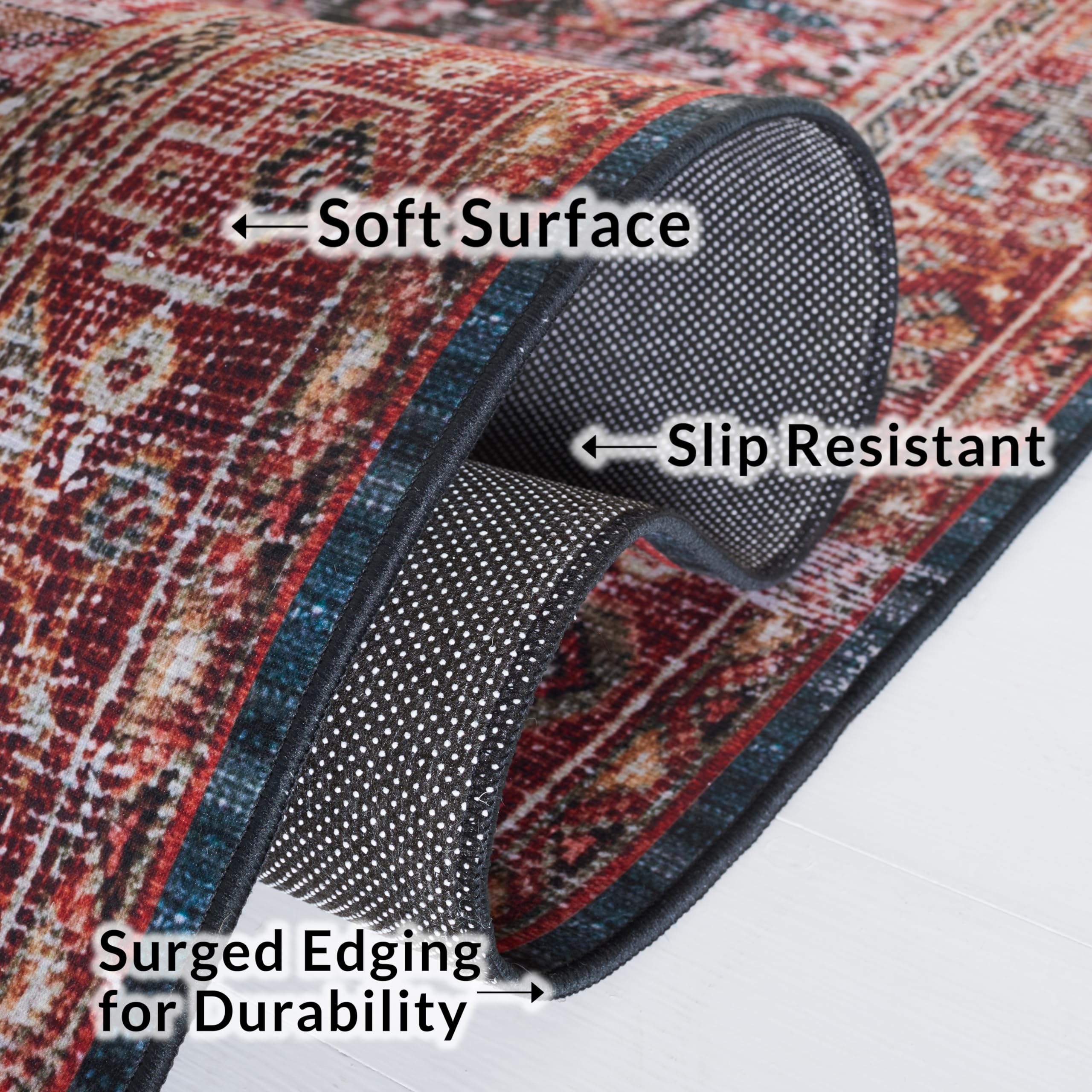 SAFAVIEH Washable Rug Tucson Collection - 8' Square, Rust & Green, Slip Resistant & Easy to Clean, Ideal for Living Room, Bedroom, Dining Space (TSN114P)