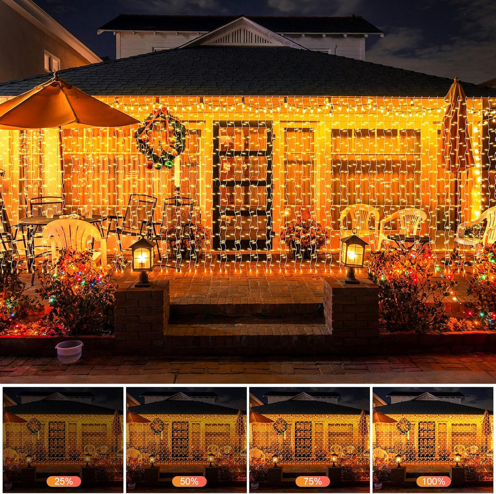 THKFUL Fairy Curtain Lights - 20 x 6.6FT 408LED Warm White String Lights | Waterproof Remote for Bedroom & Garden