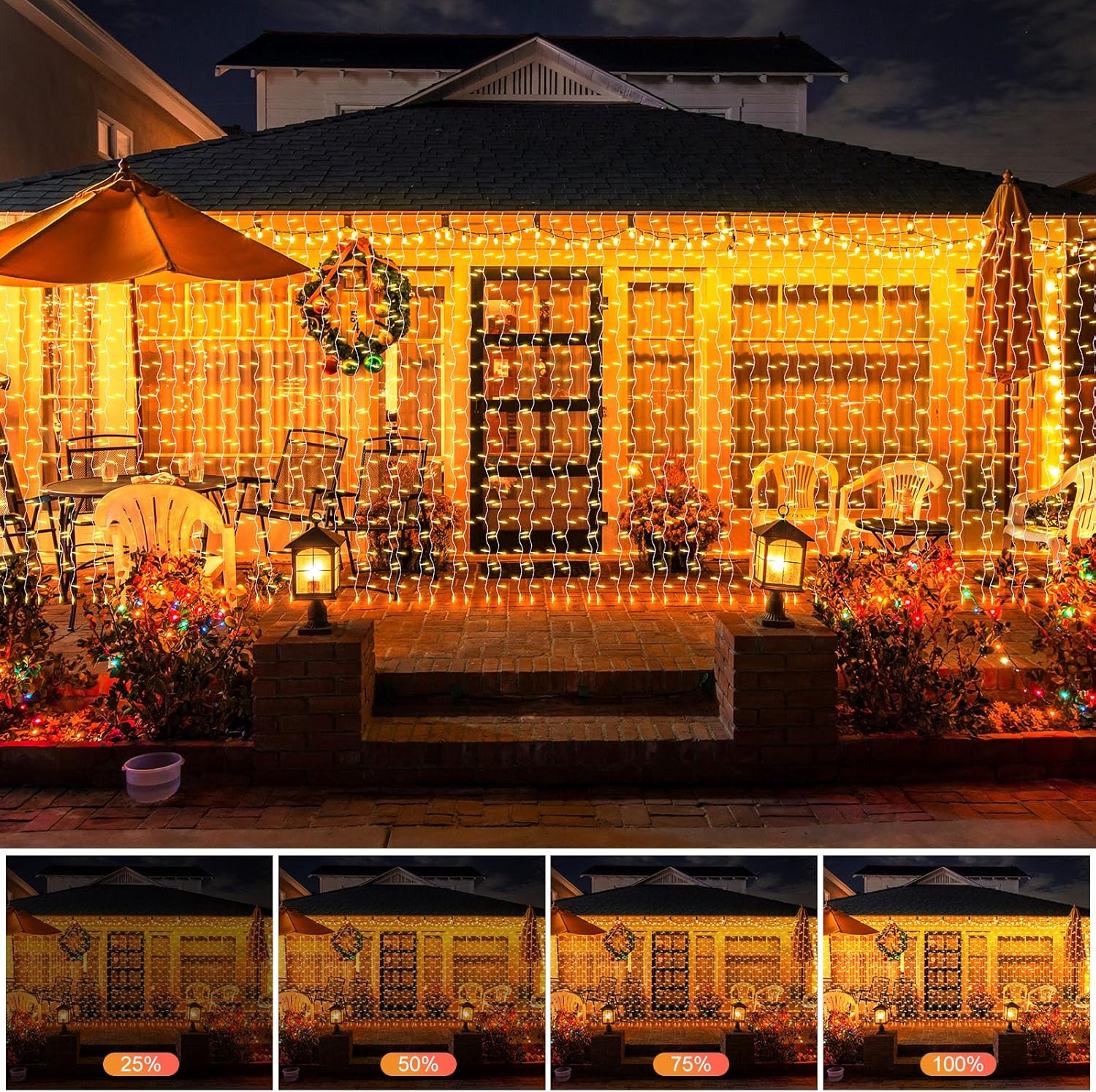 THKFUL Fairy Curtain Lights - 20 x 6.6FT 408LED Warm White String Lights | Waterproof Remote for Bedroom & Garden