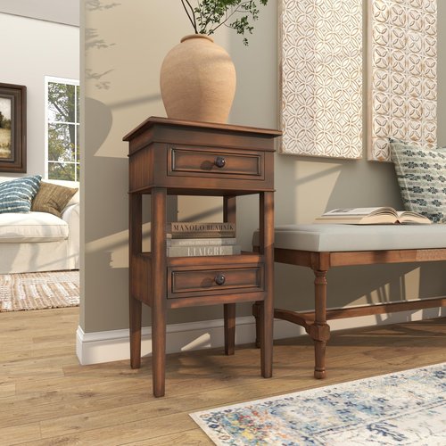 Deco 79 Wood Side End Accent Table 2 Drawers and 1 Shelf End Table, Side Table 16" x 12" x 29", Brown
