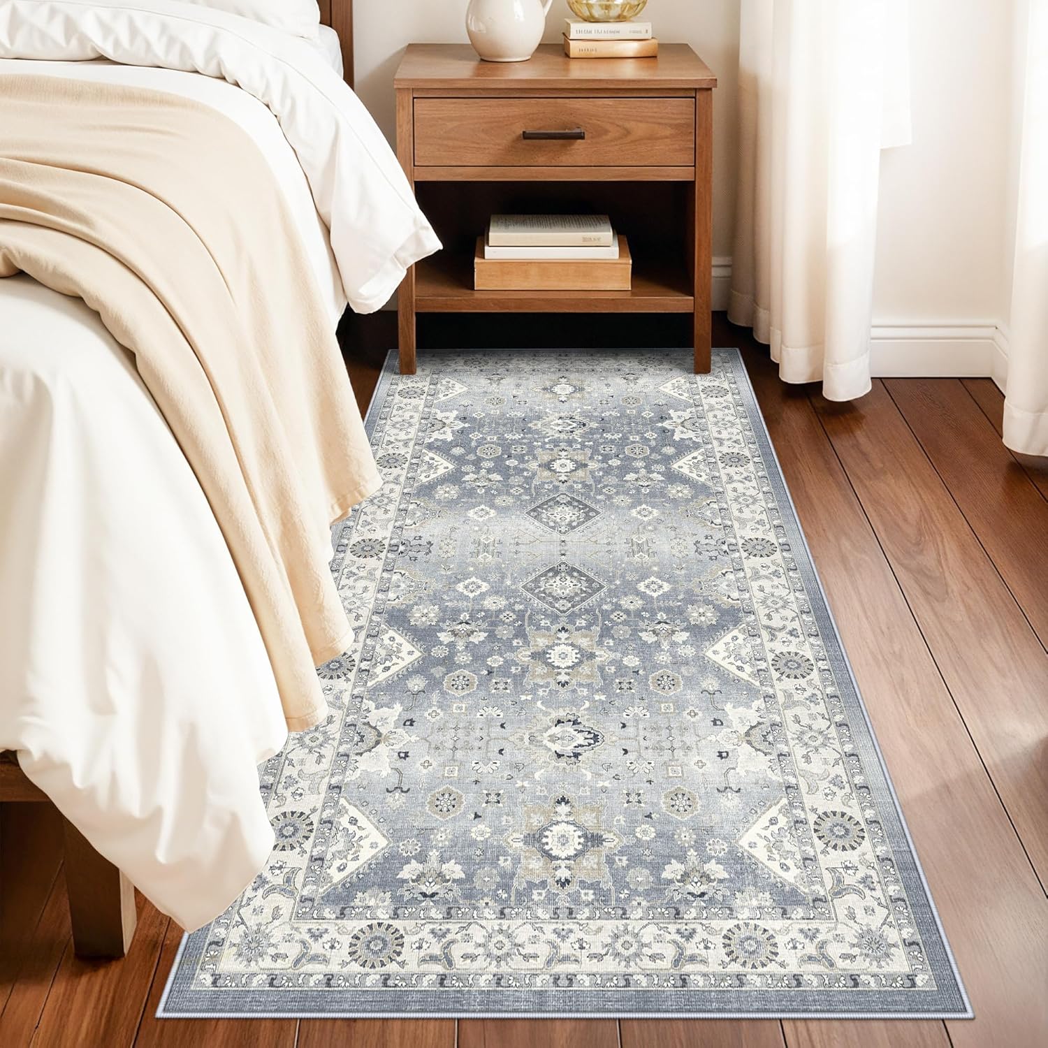 Skiennix Vintage Washable Runner Rug - Non-Slip Soft Carpet for Entryway | 3x6 Grey Stain Resistant Mat