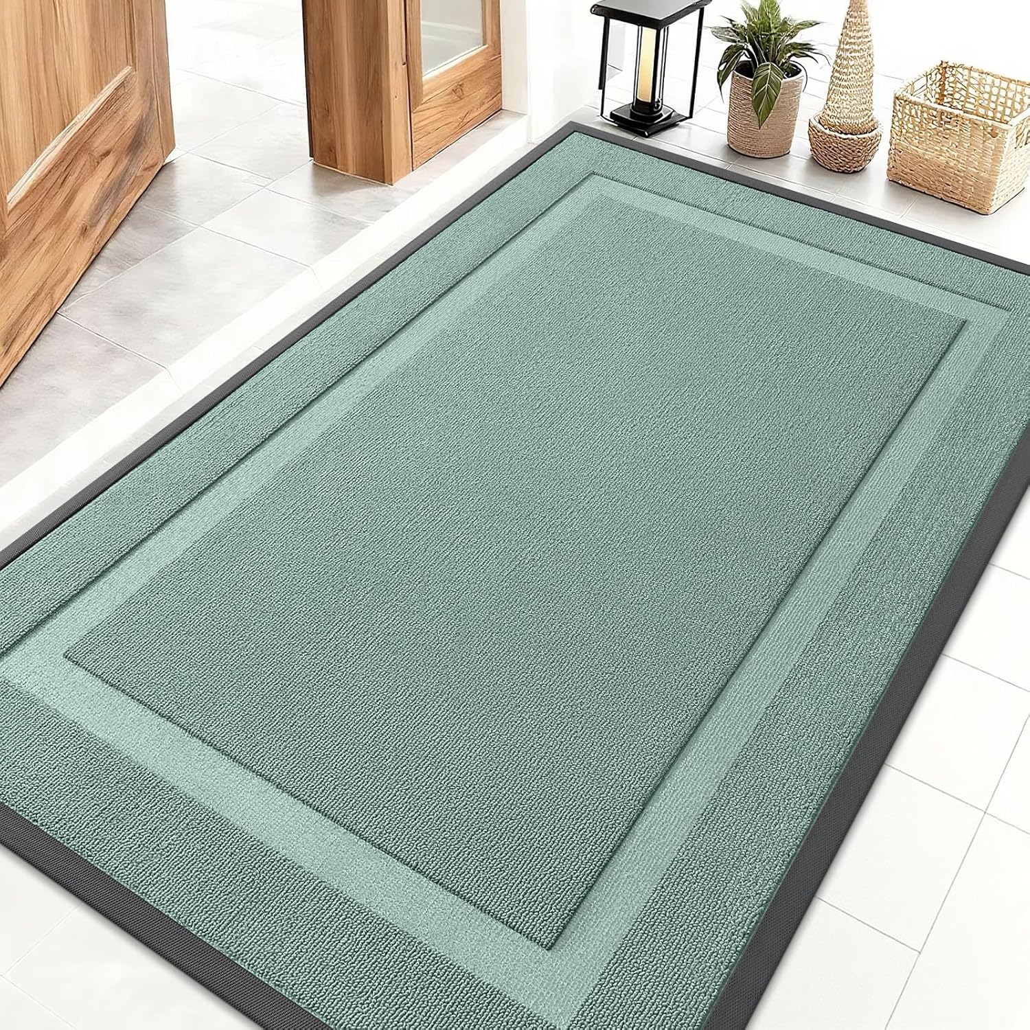 OLANLY Waterproof Front Door Mat - All-Season Indoor/Outdoor Doormat | Sturdy Natural Rubber, 47x32, Grayish Green