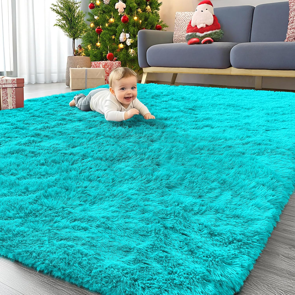 OLANLY Large Area Rug - Soft Fluffy Shaggy Indoor Carpet for Living Room & Bedroom | Teal Blue, 6x9 ft