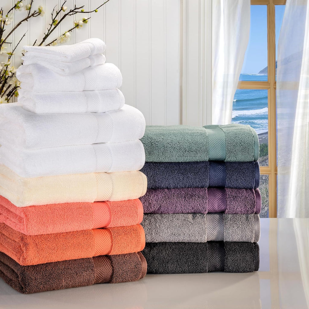 Superior Zero Twist 100% Cotton Towels - Ultra Soft & Absorbent 6-Piece Set in Coral | Includes 2 Washcloths, 2 Hand Towels, 2 Bath Towels