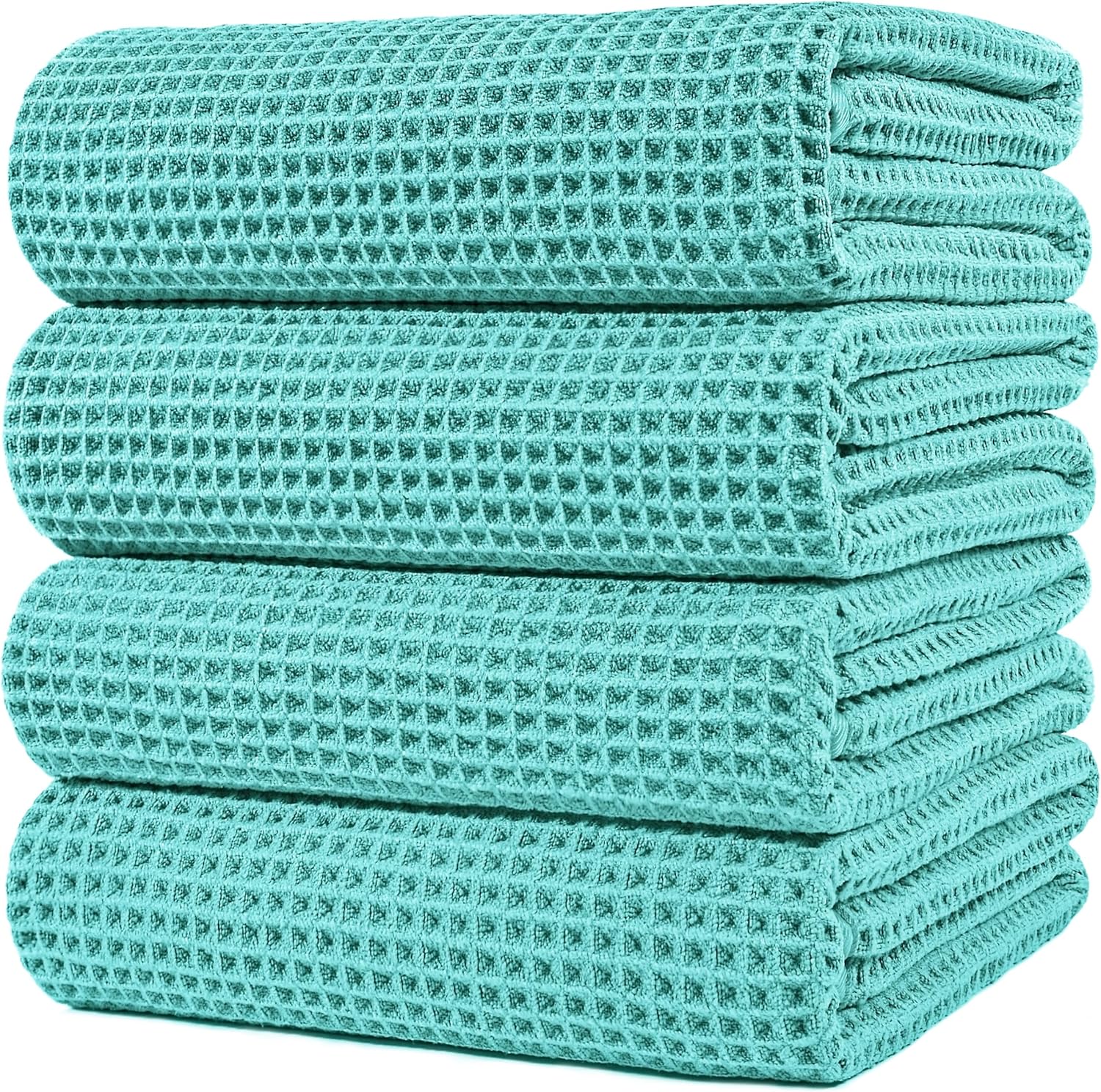 POLYTE Microfiber Oversize Bath Towels - Quick Dry, Lint Free, 60 x 30 in, 4 Pack | Waffle Weave