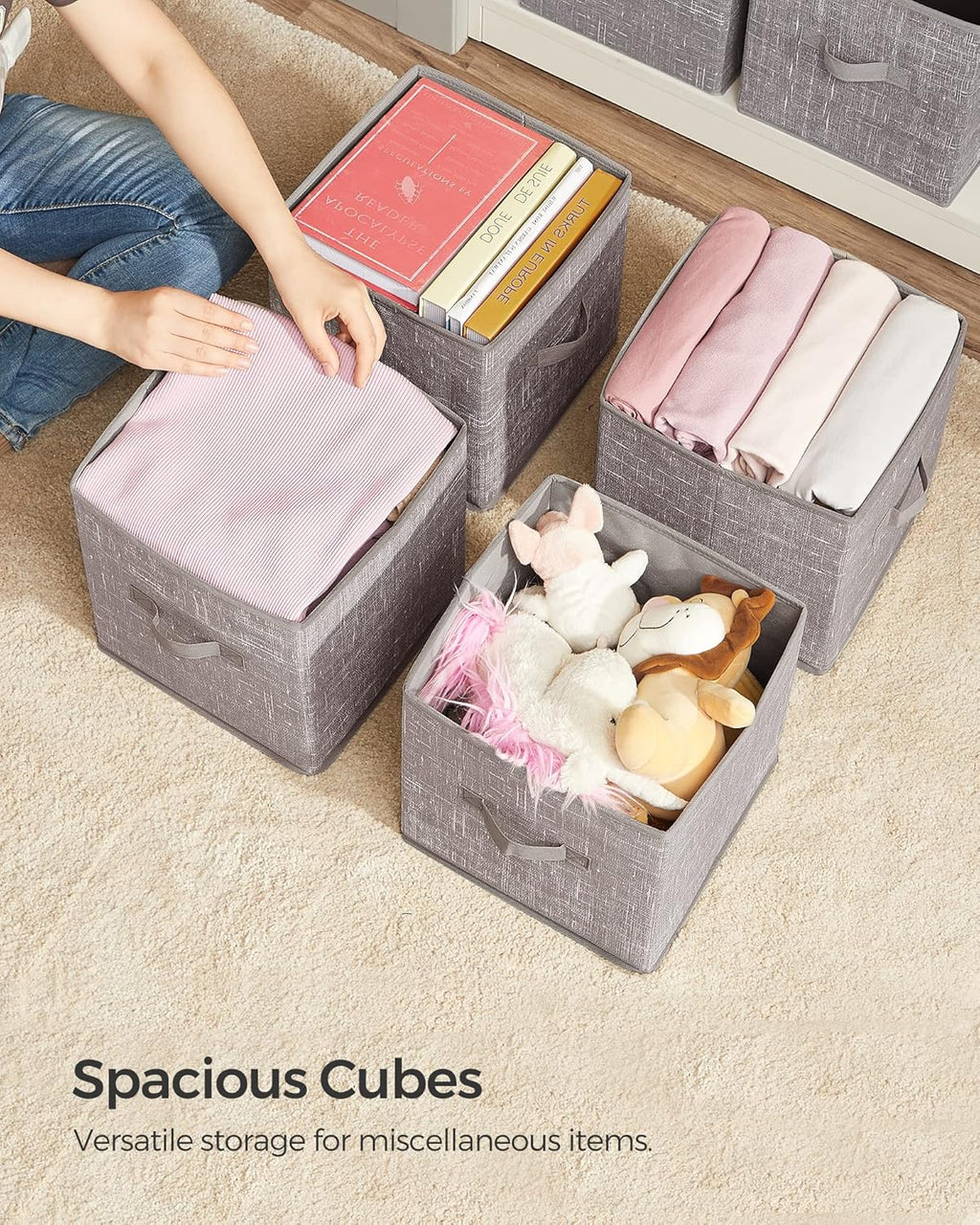 SONGMICS Storage Cubes - 11-Inch Foldable Non-Woven Fabric Bins with Double Handles | Set of 6 in Taupe