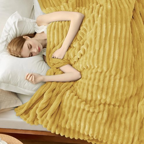 Bedsure GentleSoft Full Blanket - Cozy Yellow Fleece Throw for Couch, Perfect Birthday Gift, 84x90 Inches