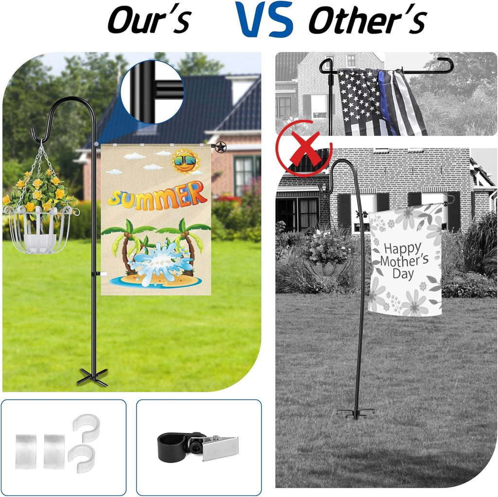 Ottsuls Heavy Duty Garden Flag Stand - 60 Inch Sturdy Shepherd Hook for 28"x40" Flags