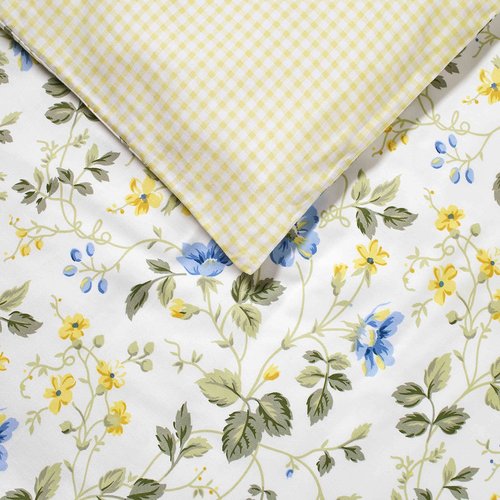 Laura Ashley Home - King Duvet Cover Set, Cotton Sateen Reversible Bedding with Matching Shams, All Season Home Decor (Meadow Floral Blue, King)