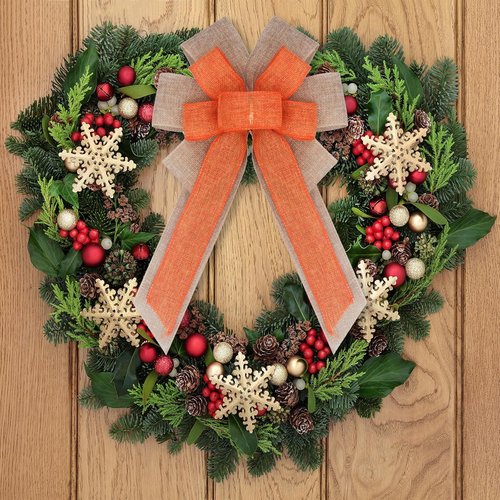Large Burlap Bows by [Brand Name] - Pre-Tied Jute Bowknots for Halloween & Christmas Decor | 15.7” x 8.7”