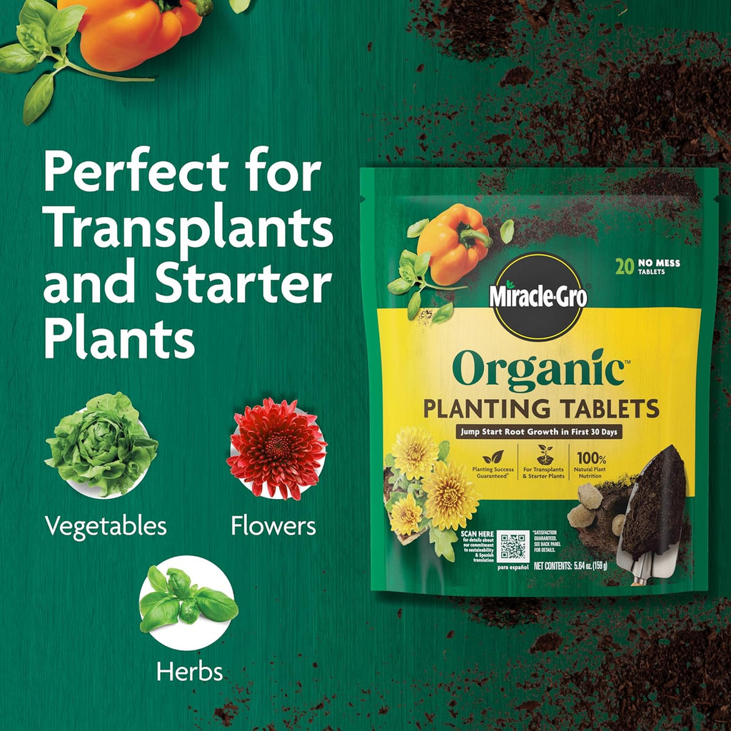 Miracle-Gro Organic Planting Tablets - Boost Early Rooting for Transplants | 20 Calcium-Infused Tablets
