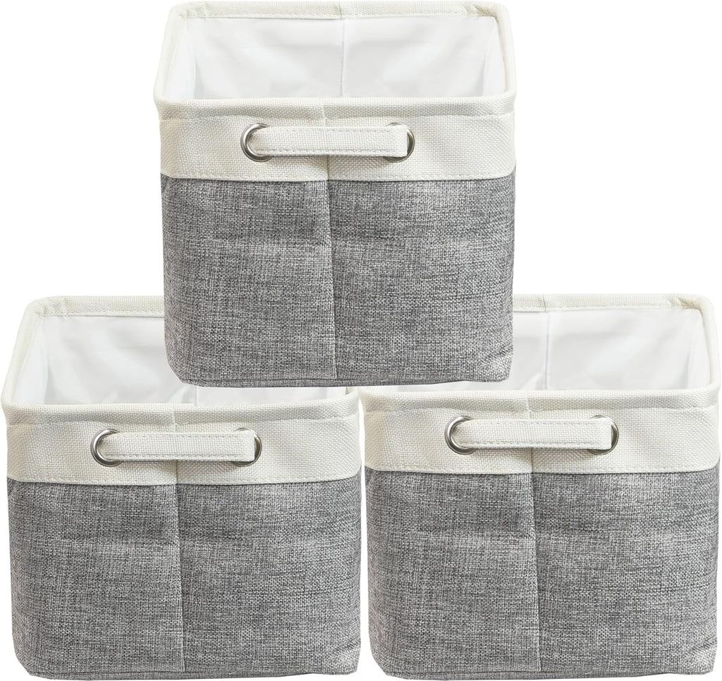 Simple Houseware Large Fabric Storage Bin - Foldable Organizer with Handles | 14.4" x 10", Gray, 3-Pack