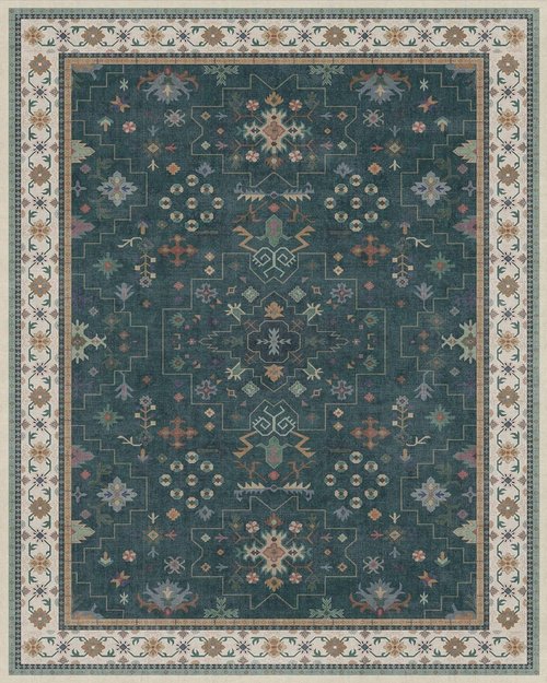 Hazo Haus Dark Green Vintage 8x10 Washable Rug - Ultra Soft Non-Slip Floral Geometric Design for Living Room