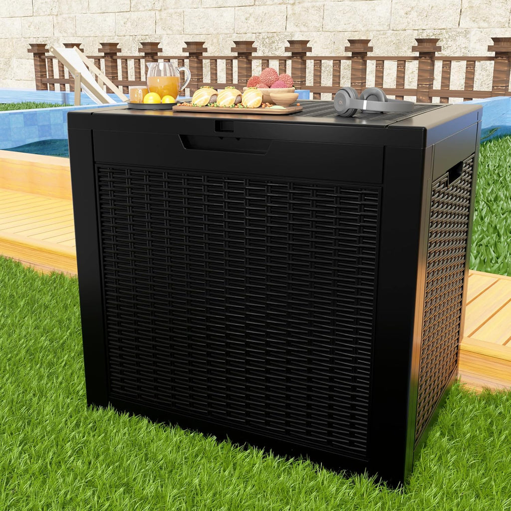 Skiennix 37 Gallon Outdoor Deck Box - Lockable Waterproof Storage for Garden Tools & Cushions | Black