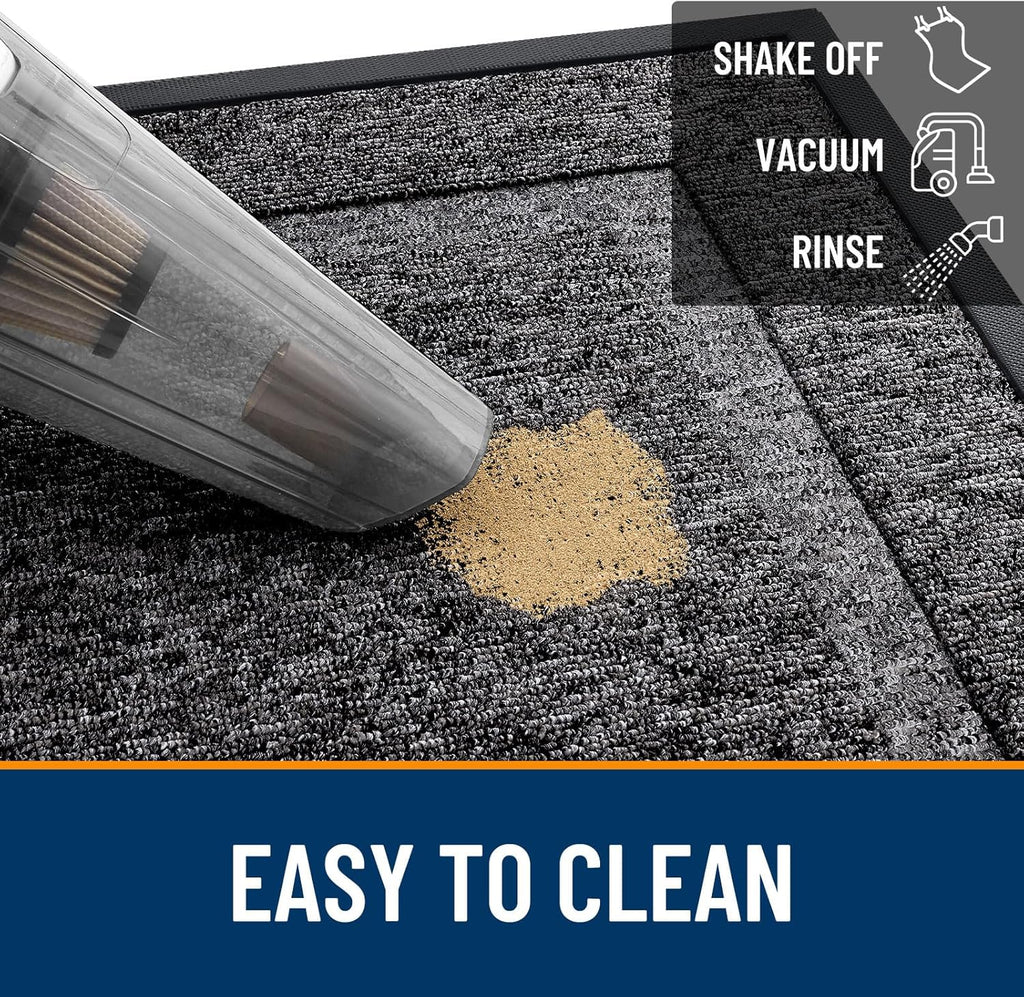 OLANLY Indoor Outdoor Front Door Mat - Waterproof All-Season Doormat, Low Profile, Easy Clean | 47x23, Black and White