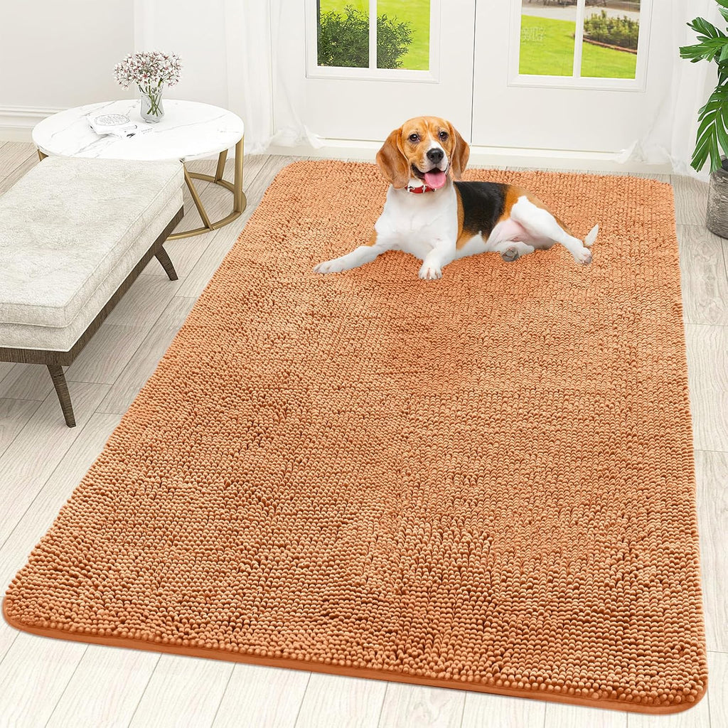 OLANLY Dog Door Mat - Absorbent Non-Slip Mud Mat for Dogs | Quick Dry Chenille | 59x35 Inches | Orange