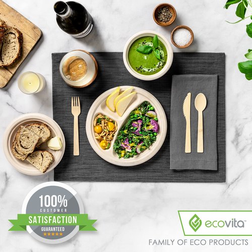 100% Bamboo Forks Spoons Knives Cutlery Combo Set - 380 Large Compostable Disposable Utensils (7 in.) Eco Friendly Durable and Tree Free Alternative to Wooden Silverware with Convenient Tray