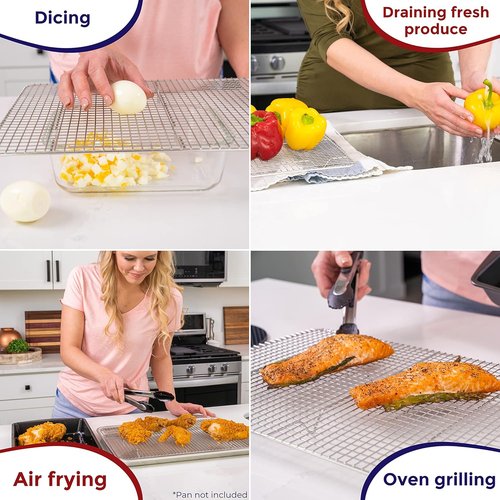 KITCHENATICS Stainless Steel Cooling Racks - Heavy-Duty Wire Grid for Baking & Roasting | Fits 13x18 Half Sheet Pans | Oven-Safe to 575°F, Set of 2