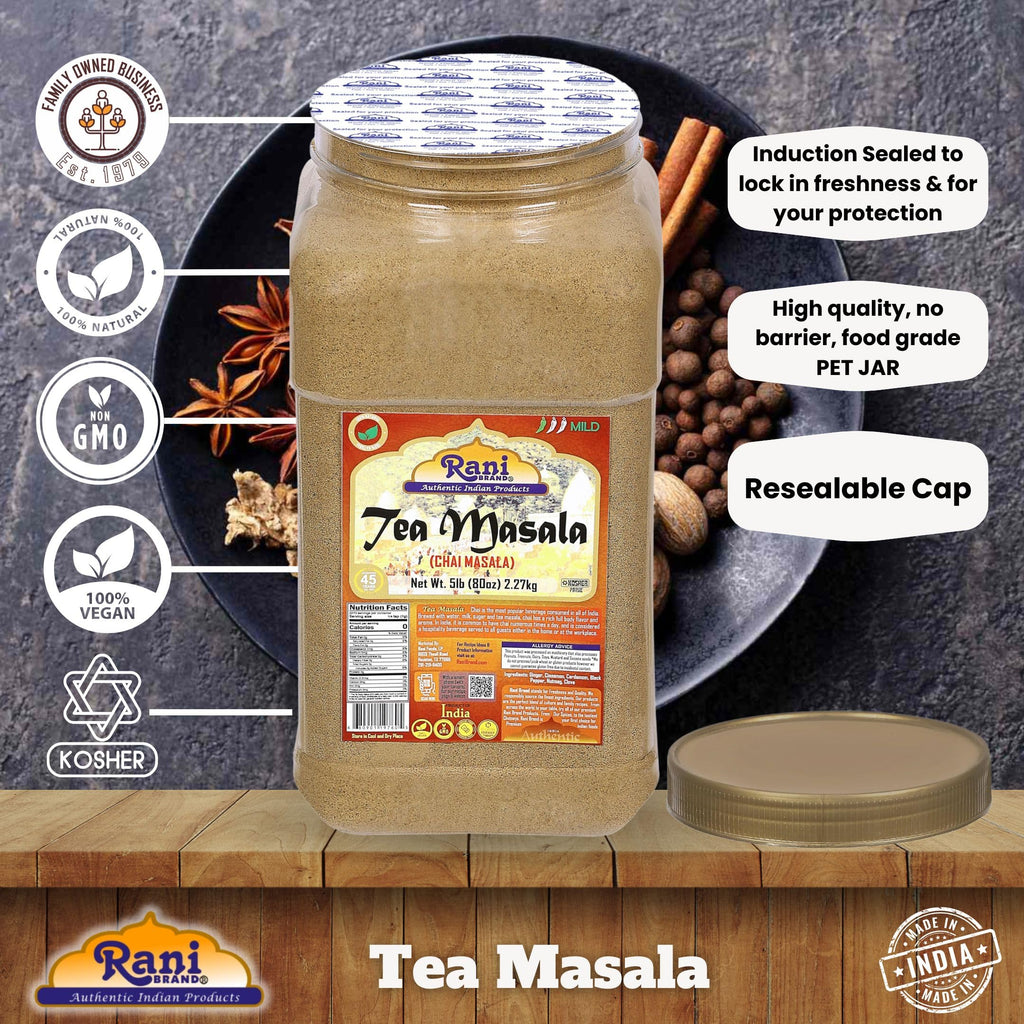 Rani Tea (Chai) Masala Indian Spice Blend 80oz (5lbs) 2.27kg Bulk PET Jar ~ All Natural | Vegan | Gluten Friendly | Salt & Sugar Free | NON-GMO | No Colors | Indian Origin