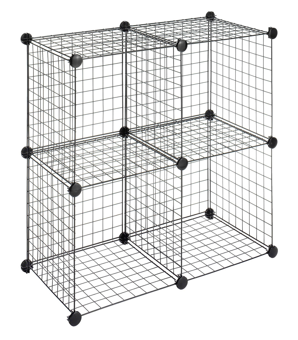 Whitmor Storage Cubes - Stackable Interlocking Wire Shelves -Black (Set of 4)