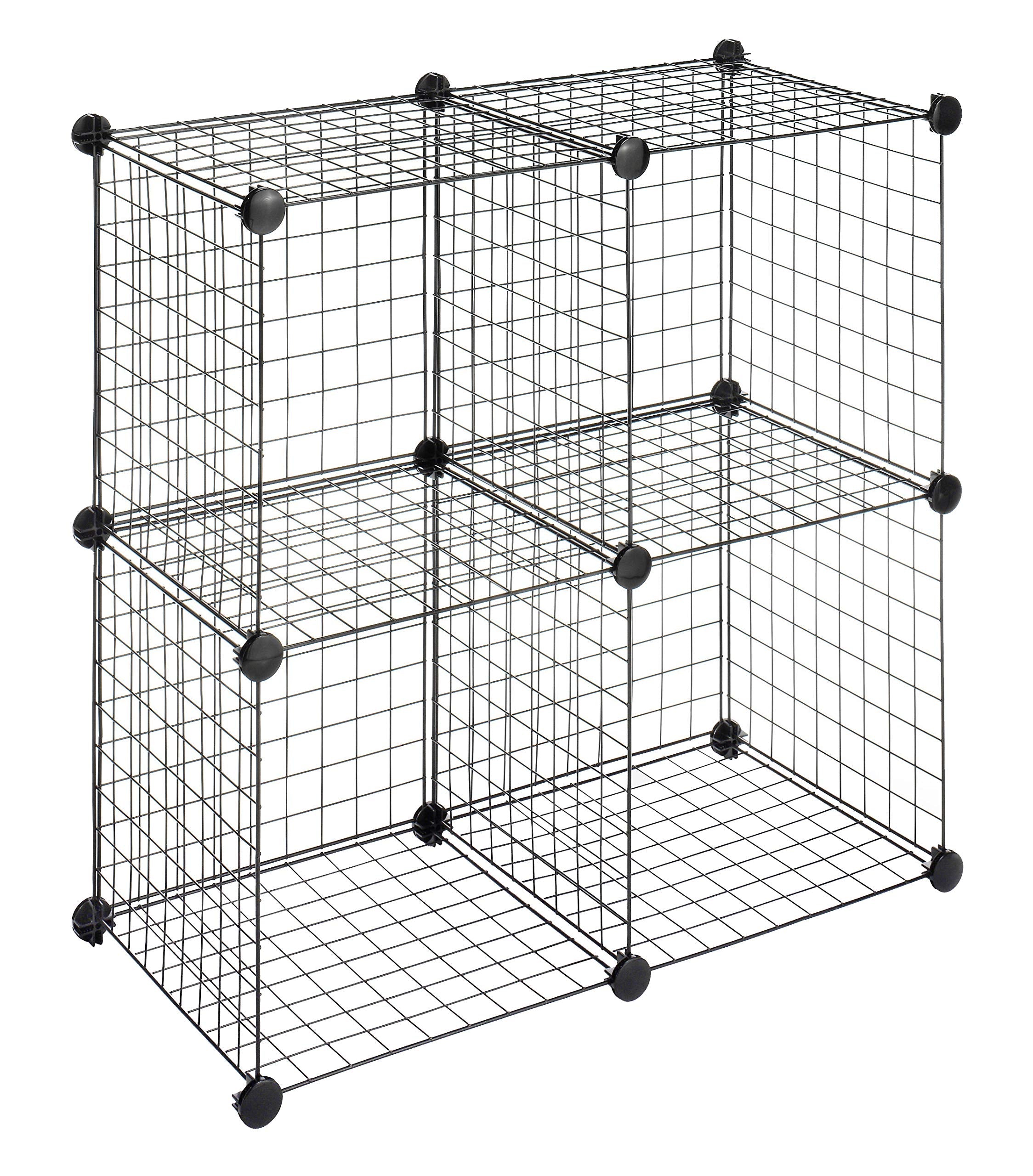 Whitmor Storage Cubes - Stackable Interlocking Wire Shelves -Black (Set of 4)