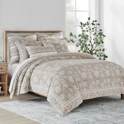 Levtex Home - Adare Taupe - Euro Sham - Striped Floral - Taupe, Grey and Cream - (26x26in.) - No Insert - Cotton