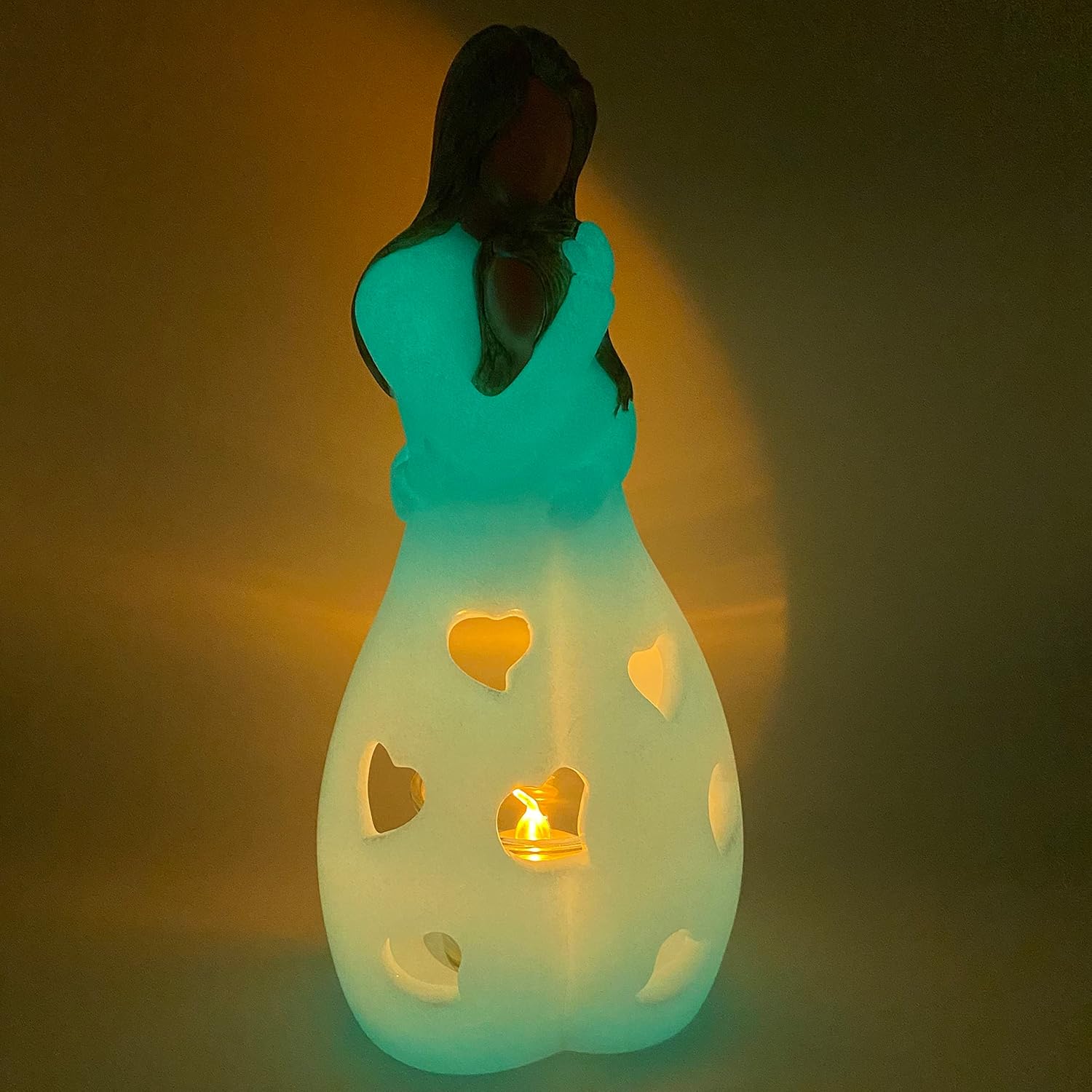 Mother-Daughter Candle Holder Statue - Glow in The Dark with Flickering LED | Hand-Painted Gift for Mother's Day, Christmas, Birthday