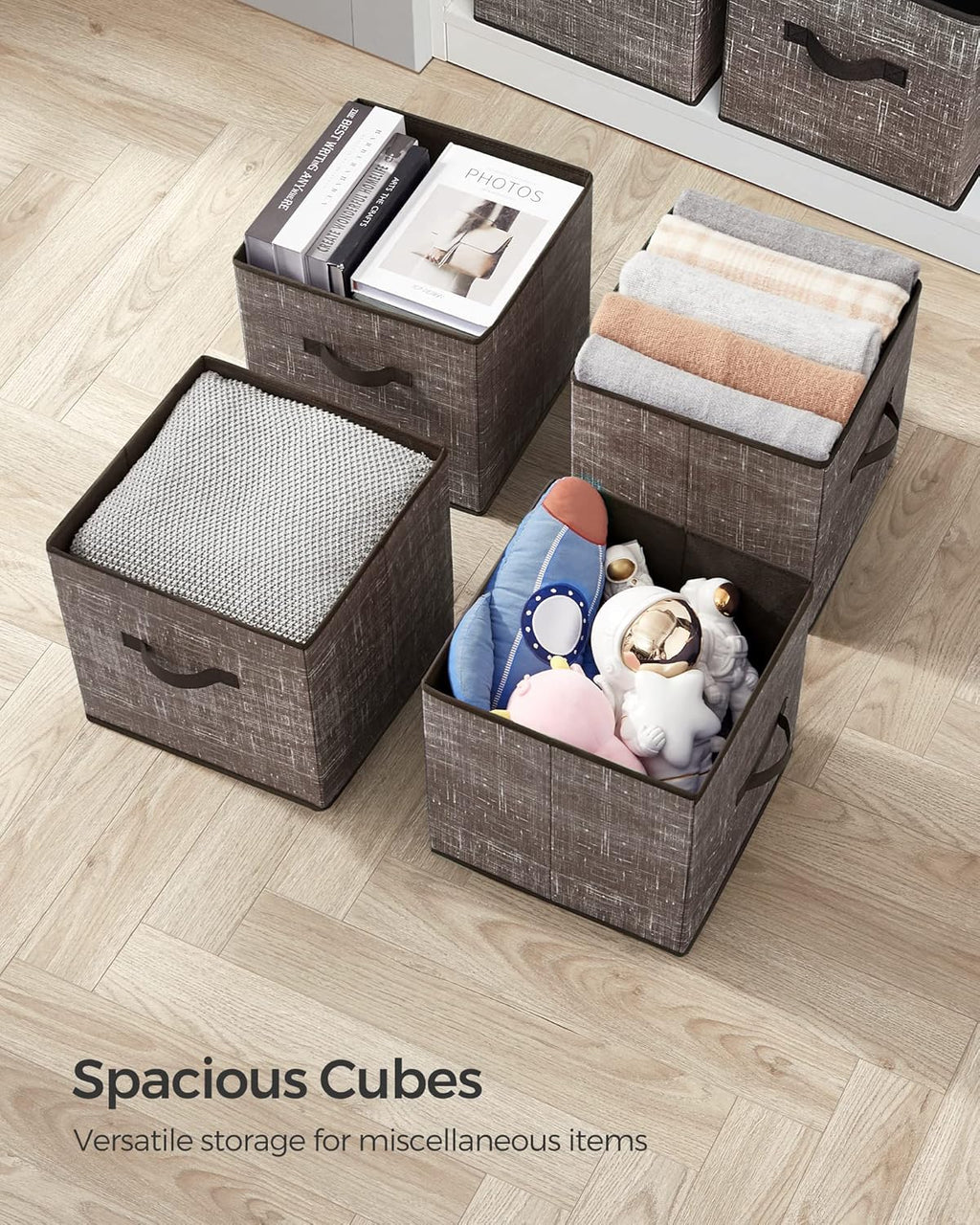SONGMICS Storage Cubes - 13-Inch Non-Woven Fabric Bins with Double Handles - Set of 6, Walnut Color for Closet Organization