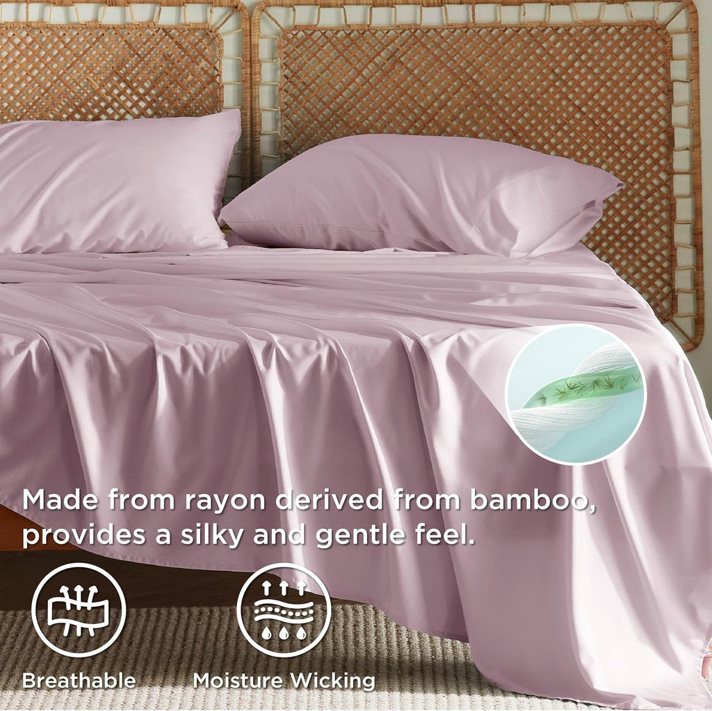 Bedsure Cooling Bed Sheets - Breathable Rayon from Bamboo | Soft Luxury Bedding, Full Size, Lavender