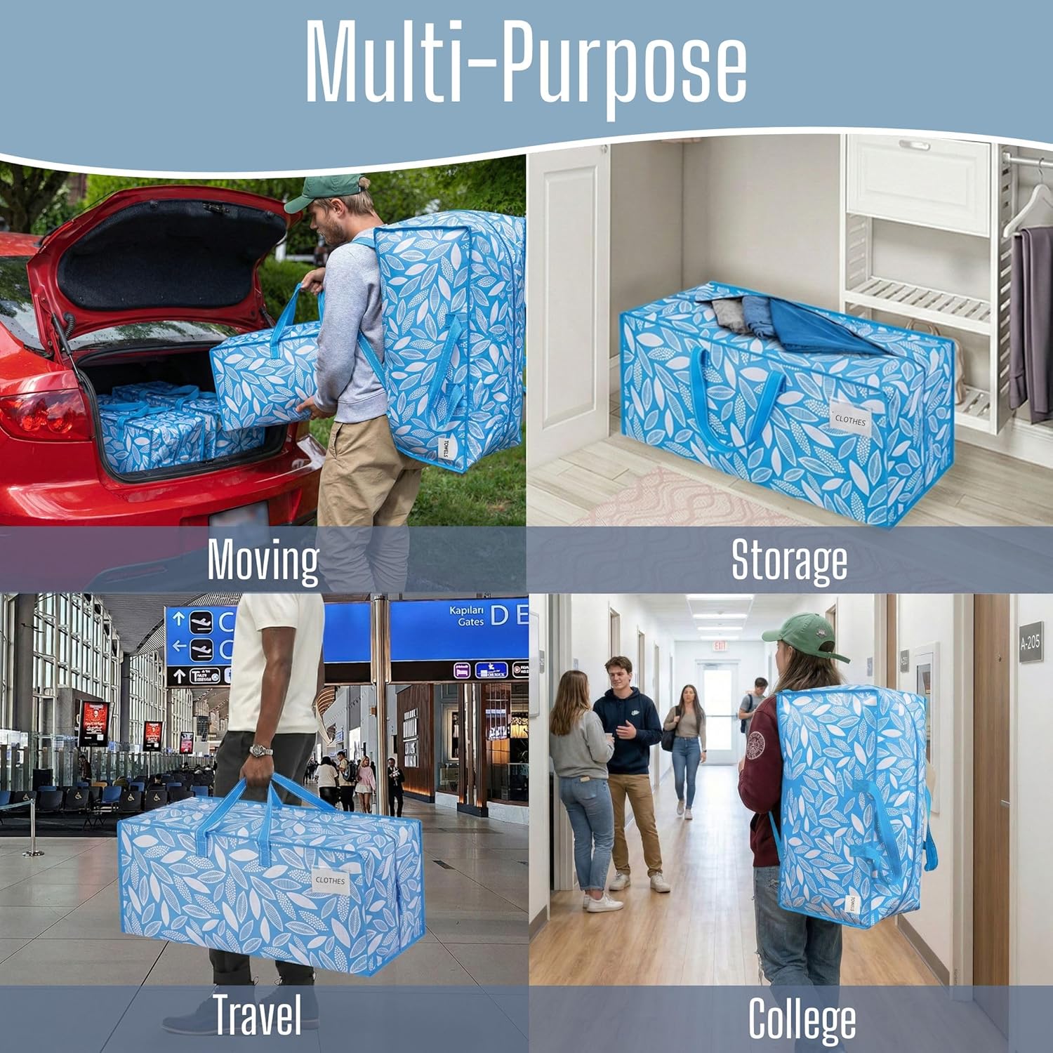 VENO Heavy Duty Moving Bags - 8 Pack Extra Large with Backpack Straps & Zippers for College Dorm Essentials