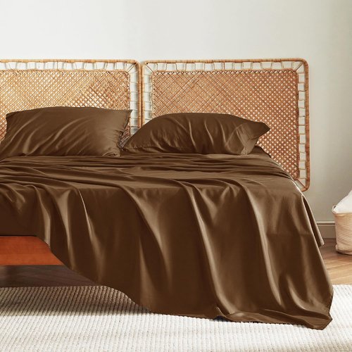 Bedsure Cooling Bed Sheets - Soft & Breathable Rayon from Bamboo | Full Size, Deep Pocket Up to 16 Inches, Brown