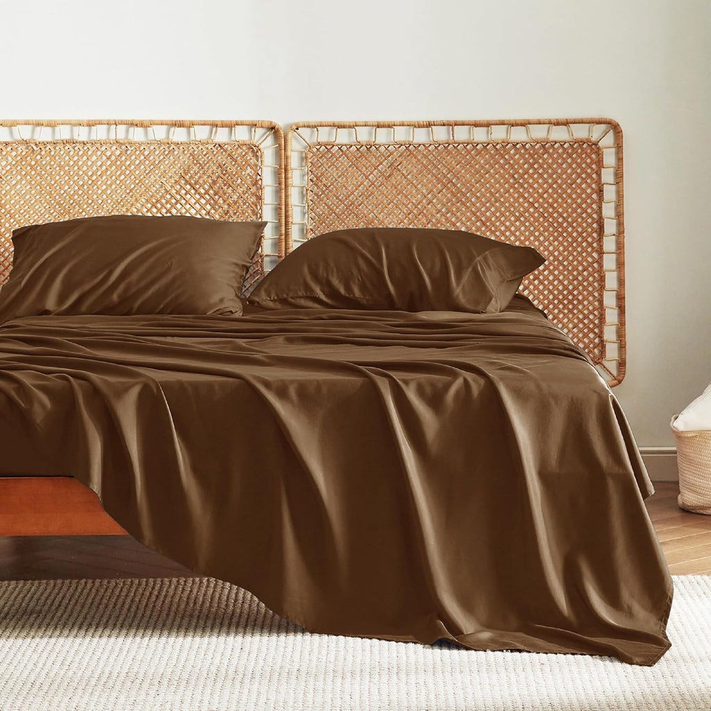 Bedsure Cooling California King Sheet Set - Breathable Rayon from Bamboo, Soft & Silky, Deep Pocket Up to 16 Inches, Brown