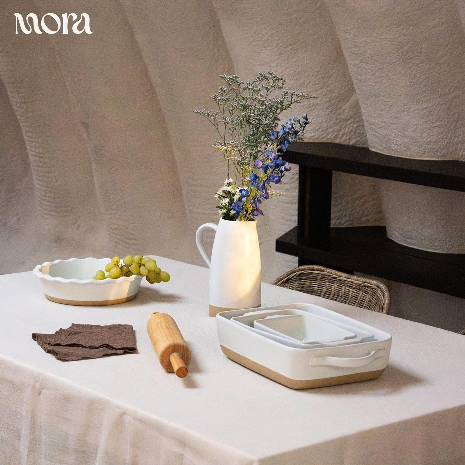 Mora Ceramic Baking Dish - Extra Deep 9x13 in Casserole Pan with Handles | Oven to Table Porcelain Bakeware - Oat