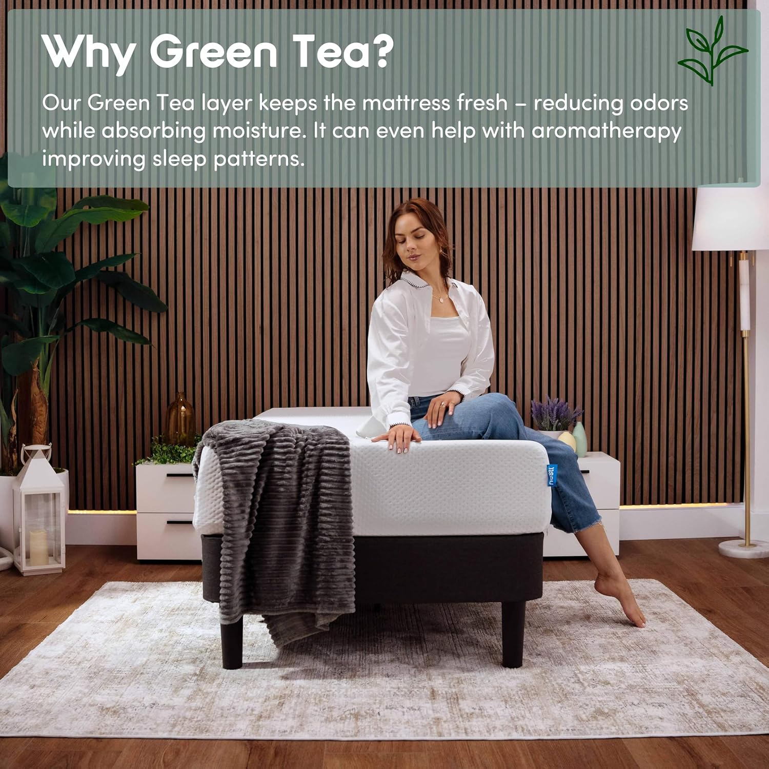 Nestl Green Tea Twin Mattress - 8 Inch Cooling Graphite Memory Foam for Kids | Fiberglass-Free Support