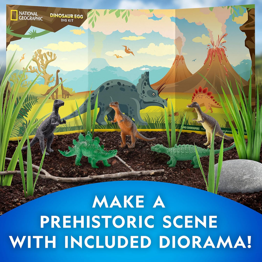 National Geographic Dinosaur Dig Kit - 12 Dino Shaped Bricks with Figures & Excavation Tools | STEM Toy for Kids