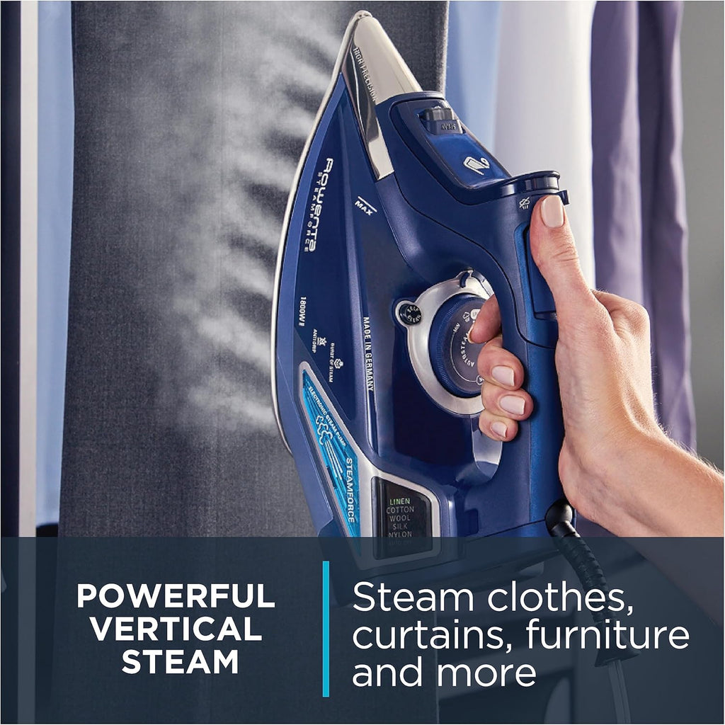 Rowenta Steam Force Iron - 1800 Watts Stainless Steel Soleplate with 400 Microsteam Holes | Precision Tip for All Fabrics