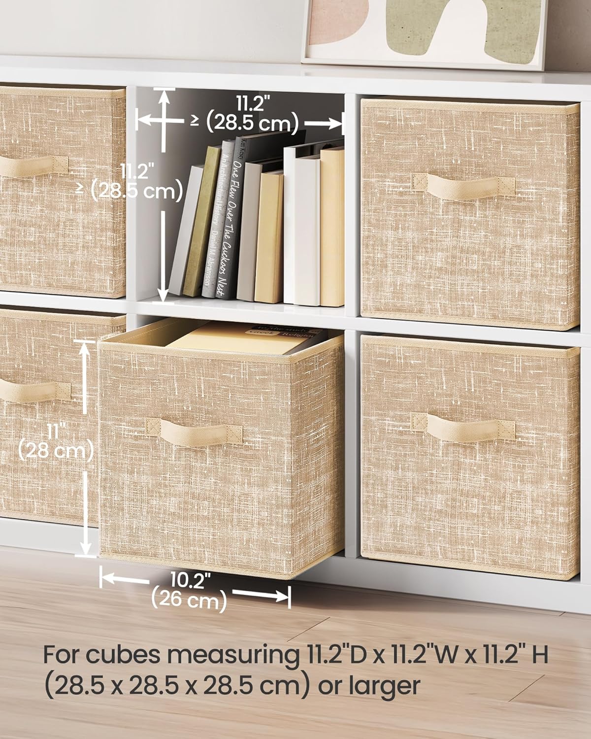 SONGMICS Storage Cubes - 11-Inch Foldable Non-Woven Fabric Bins with Double Handles | Set of 6 in Sand Beige