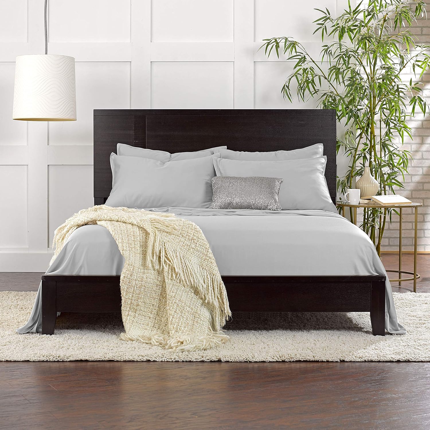 Pure Bamboo Short Queen Sheets - 100% Organic Viscose Bed Set, Soft & Cooling | 60"x75", Silver Pearl