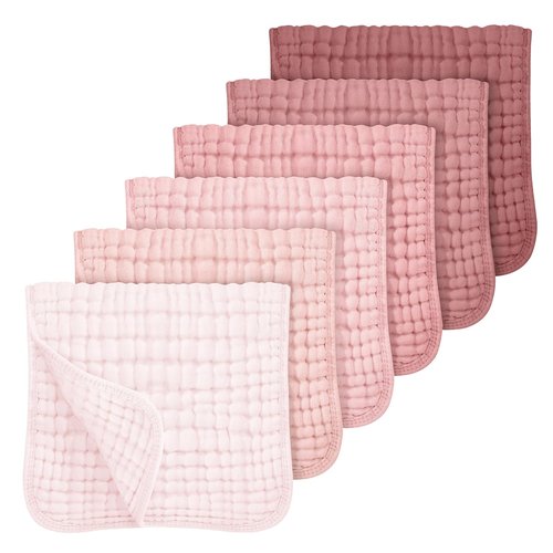 Looxii Muslin Burp Cloths - Ultra Soft & Absorbent 6-Layer 100% Cotton | 20" x 10" | Pink Gradient, Perfect for Newborns