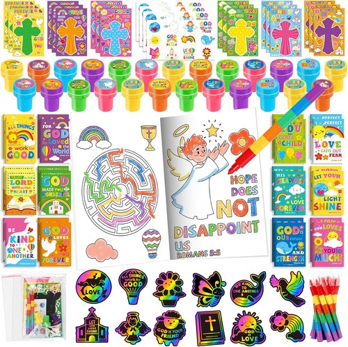 BenLouis Bible Party Favors - Christian Inspirational Coloring Set for Kids | 12 Verses Gift Prizes