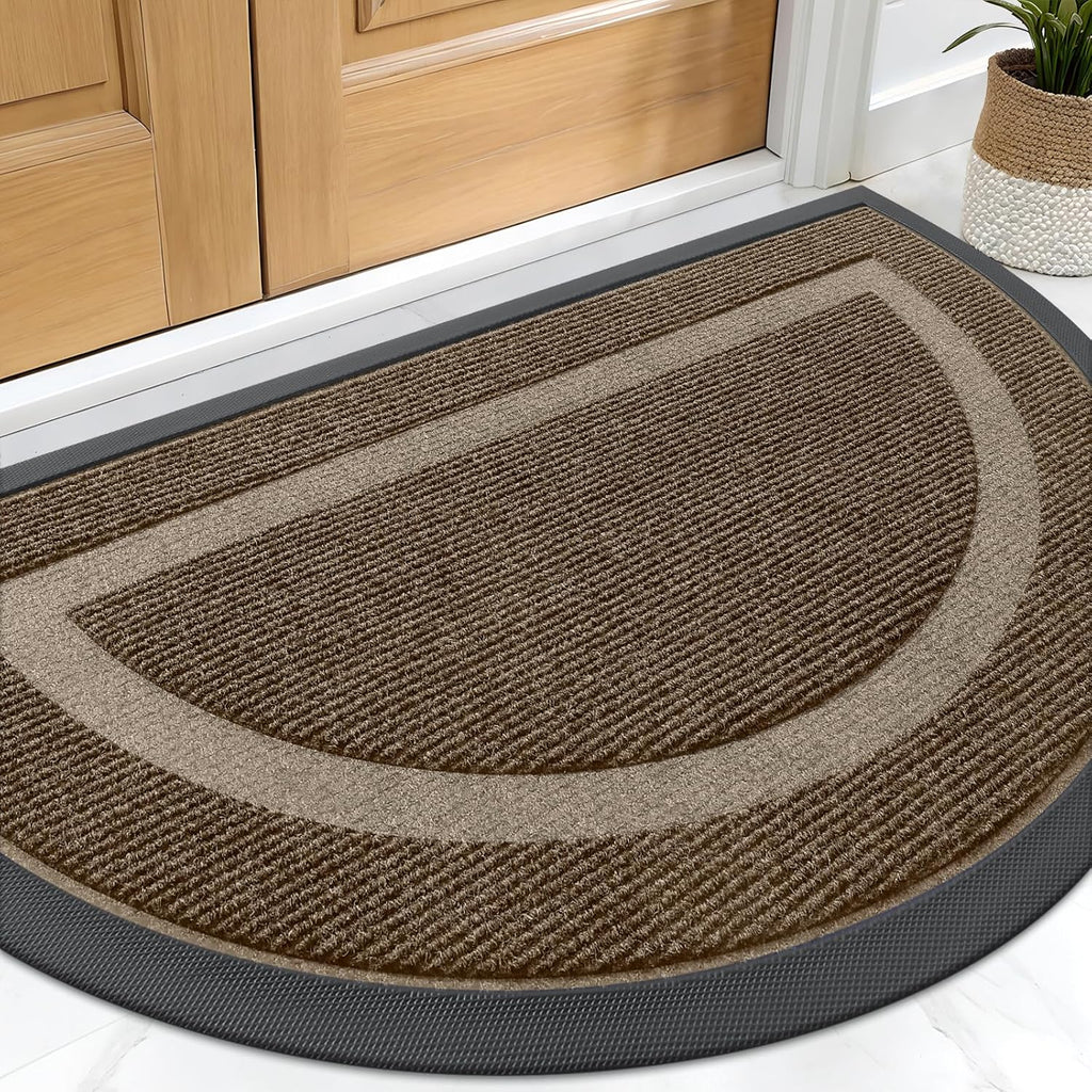 OLANLY Half Circle Door Mat - Waterproof All-Season Welcome Mat | Sturdy Natural Rubber, 29.5x17, Brown