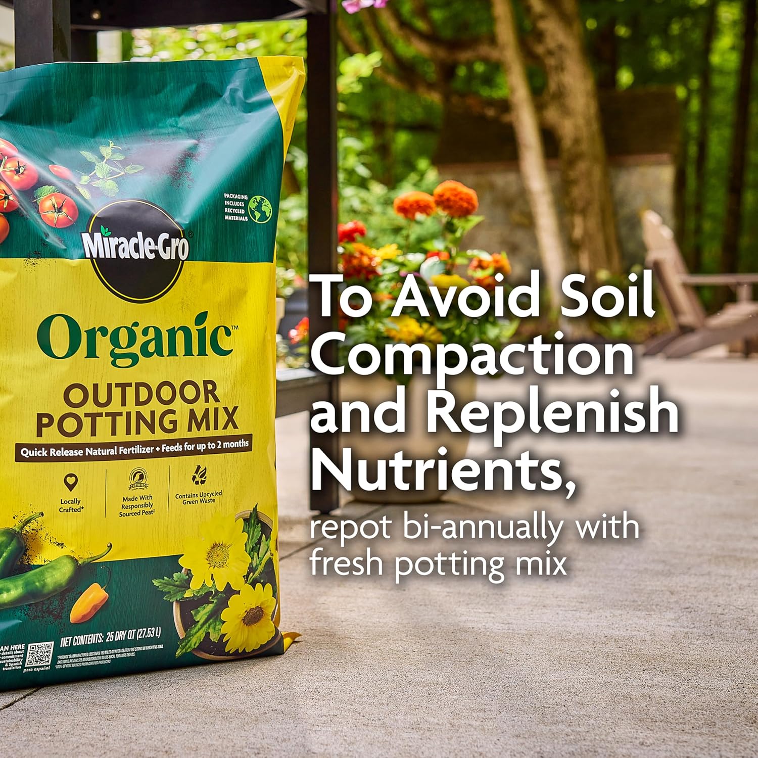 Miracle-Gro Organic Outdoor Potting Mix - Quick-Release Fertilizer for Container Plants | 16 Qt.
