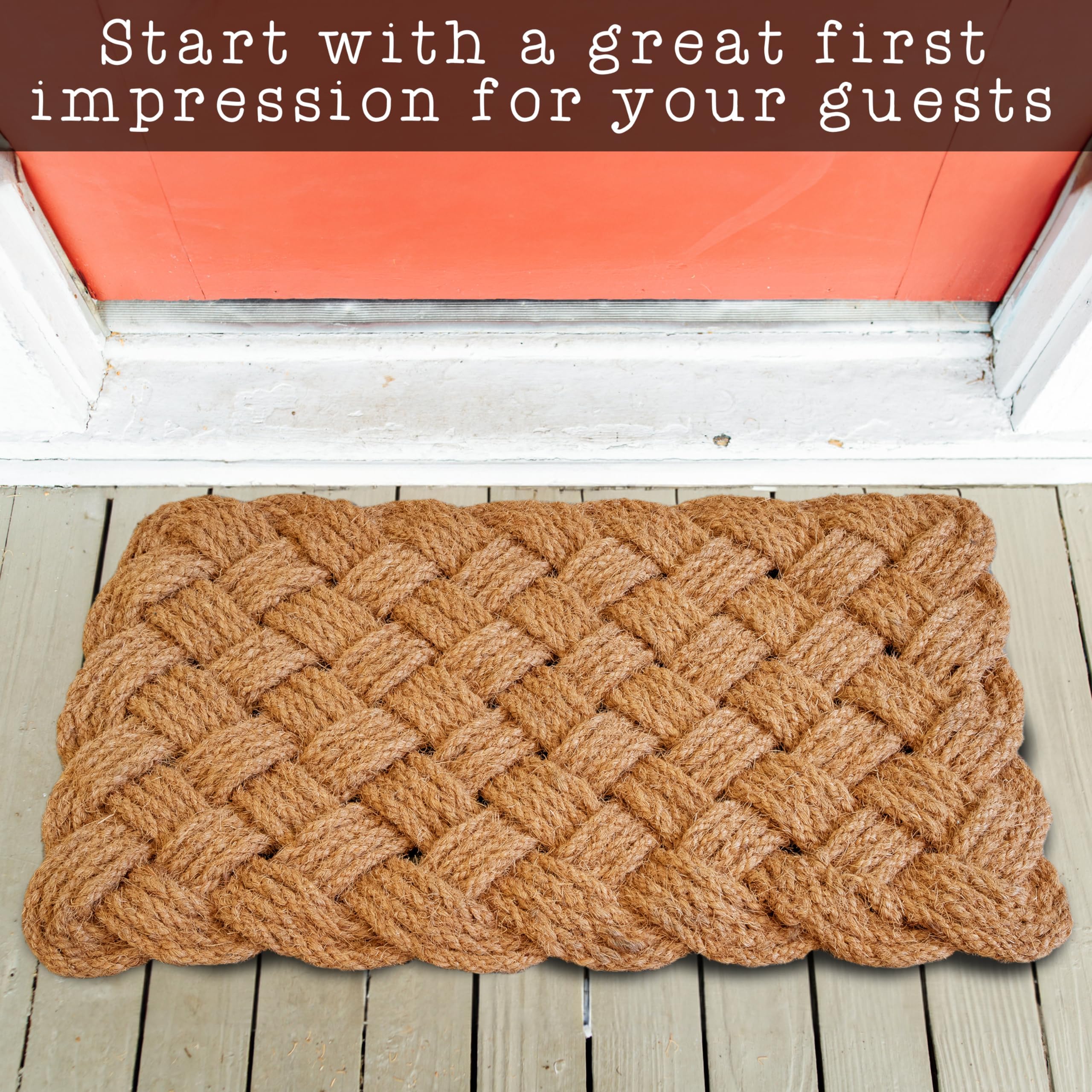 Rope Doormat 30x17 Inch, Woven Mat for Indoor and Covered Outdoor, Welcome Mat