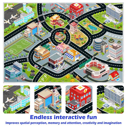 Kids Car Rug, Carpet Playmat for Toy Cars and Train, Road Traffic Play Mat for Kids, Play Area Rug with Non-Slip Backing, Ideal Gift for Children's Room playroom(2.6×3.9ft/31×47in)