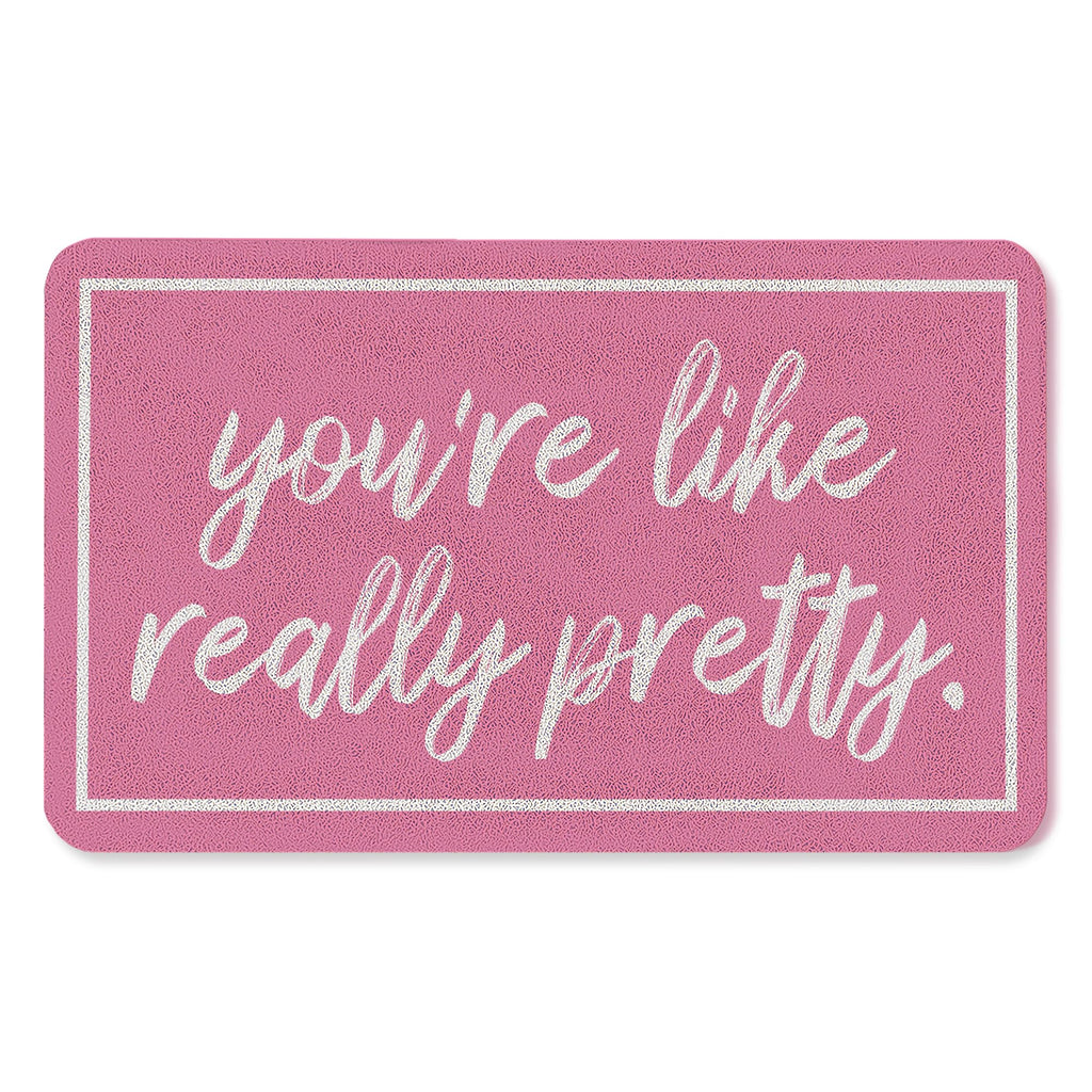 WOTYPU Coquette Pink Door Mat, Trendy Preppy Girly Pink Welcome Mats for Front Door, You're Like Really Pretty Doormat Outdoor Indoor Entrance Entryway, 17x30 Inches
