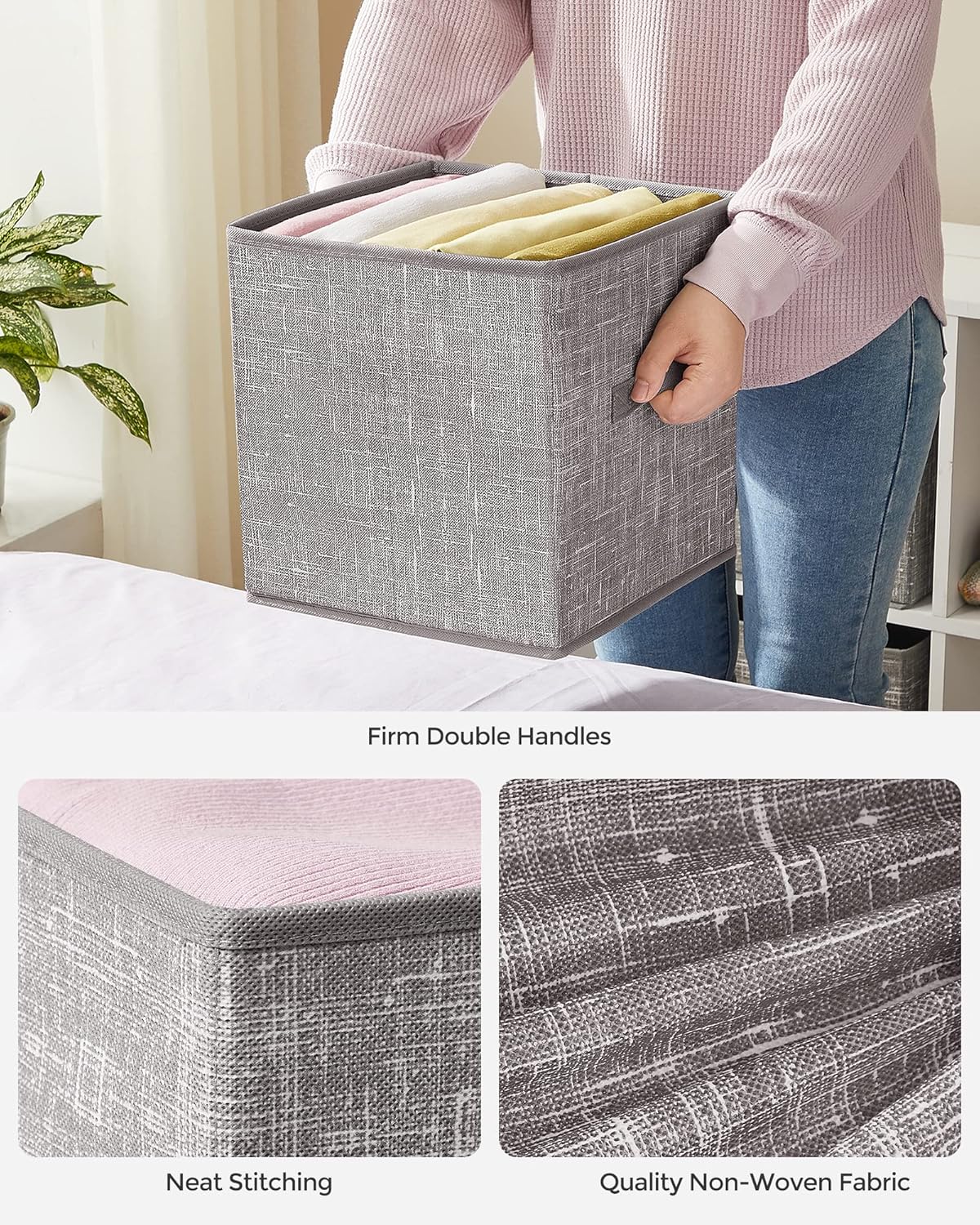 SONGMICS Storage Cubes - 11-Inch Foldable Non-Woven Fabric Bins with Double Handles | Set of 6 in Taupe