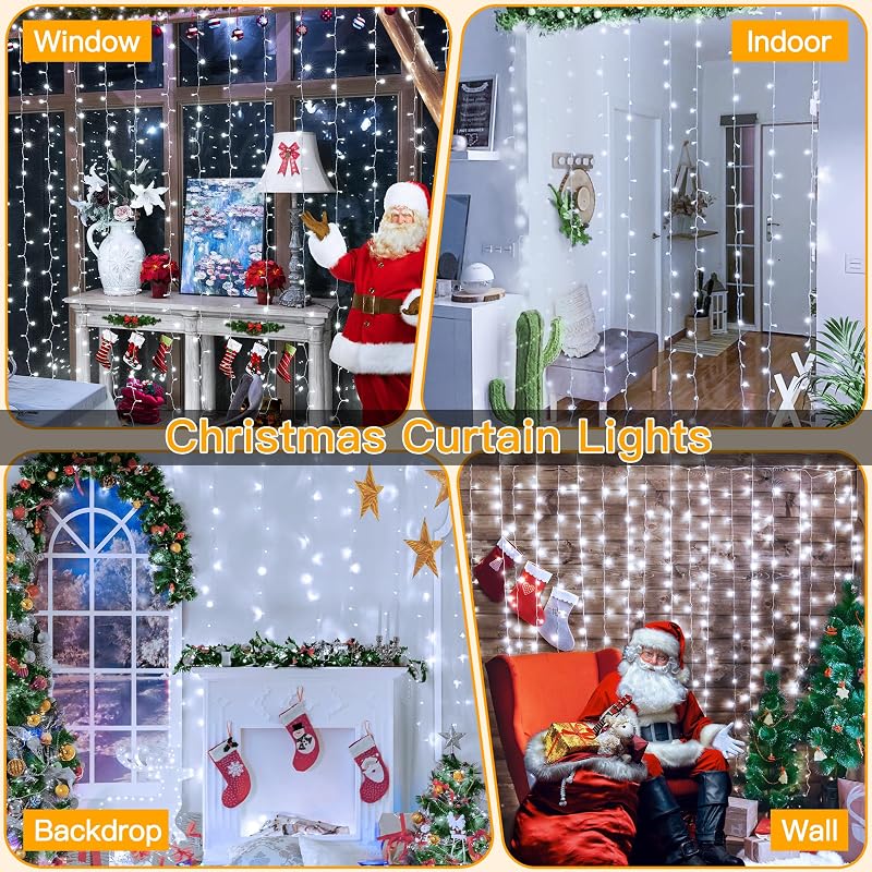 Ollny Curtain Lights 6.6x6.6ft 200 LED White with Remote – Cool White Variation